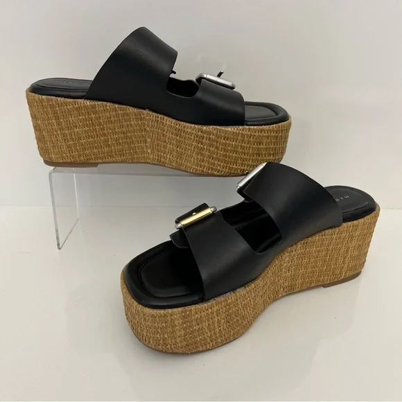 MARC FISHER Palery Platform Raffia Slide Sandal in Black NEW - Picture 4 of 13